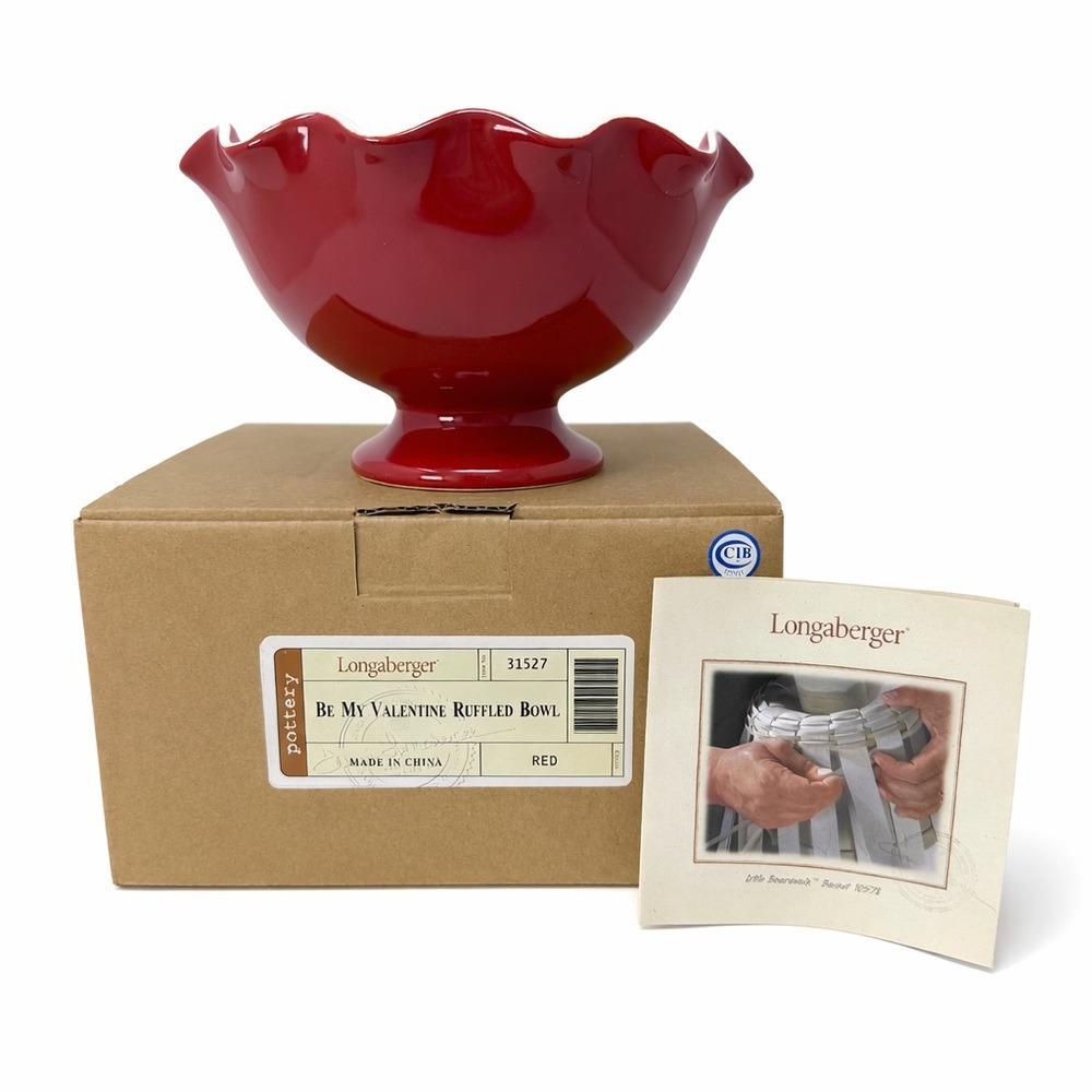 Longaberger Be My Valentine Ruffled Bowl Red Pottery Discontinued